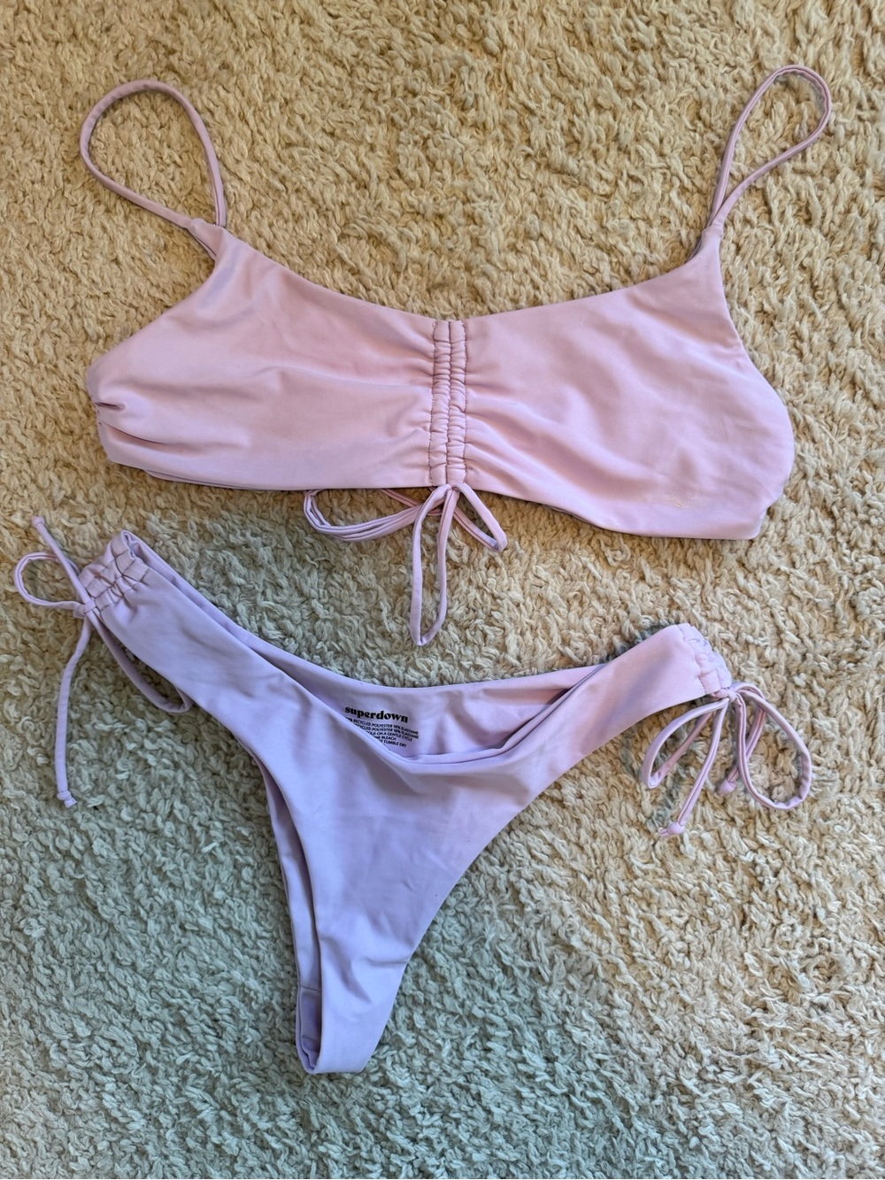 Superdown Lilac Ruched Tie Bikini Set